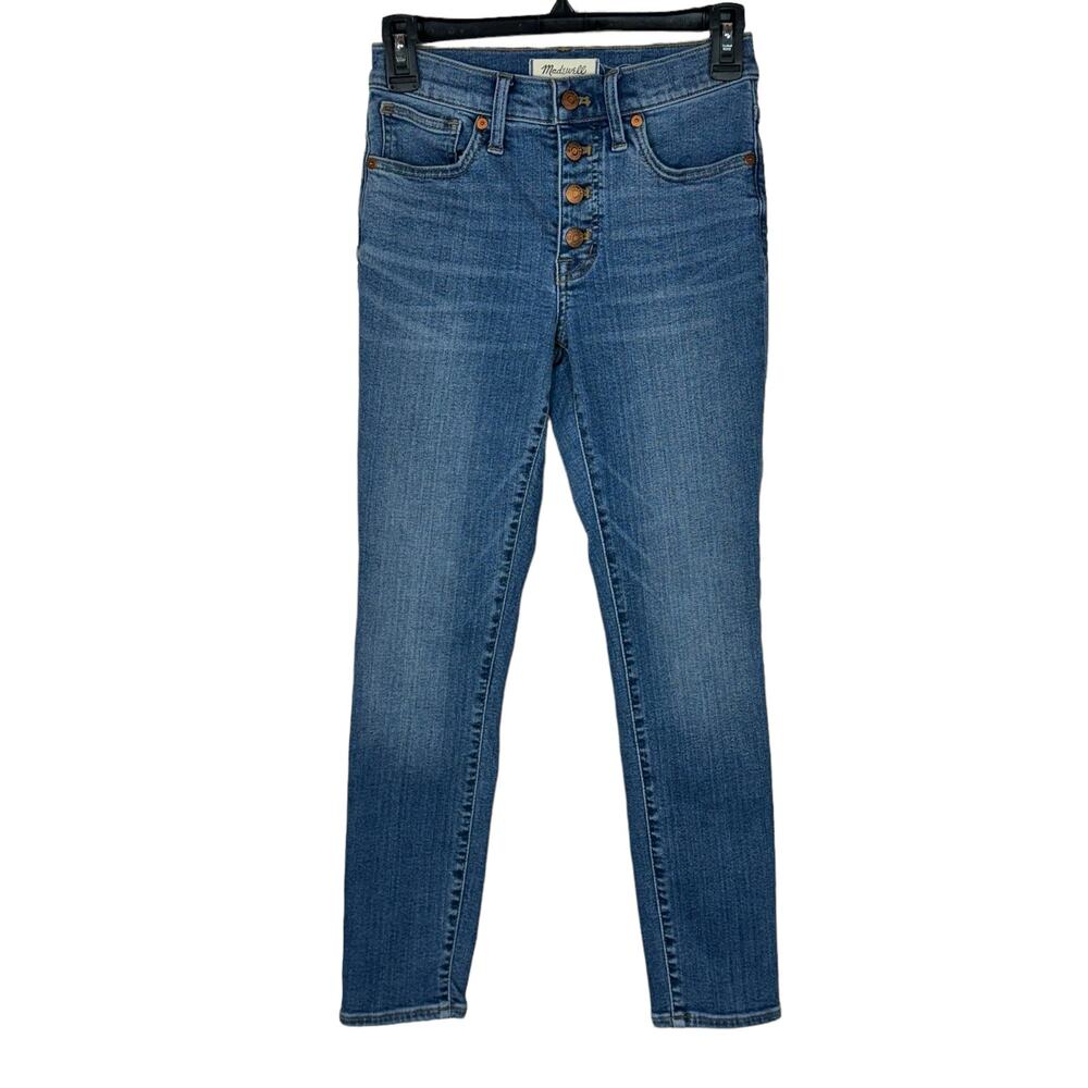 Madewell SZ 24 Skinny Crop 9" Mid-Rise Jeans Button-Fly Stretch Medium Wash Blue